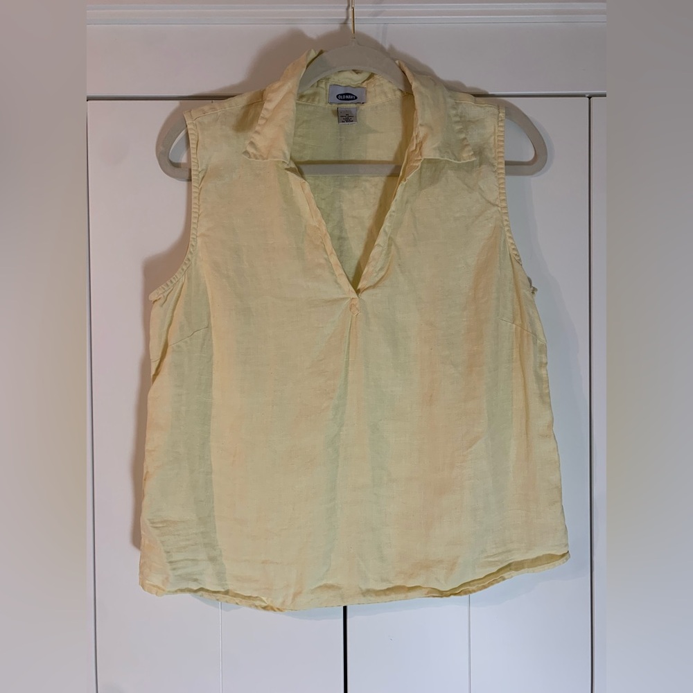 Vintage‎ Old Navy Yellow Sleeveless Top 100% Linen Size Medium
